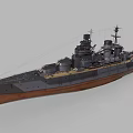 Detailed Vintage Warship Model With Multiple Turrets Gray Brown Hull Wooden Deck Mast And Chimney