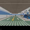 Modern Garage Interior With Blue Walls Green Flooring Yellow Lines And Blue Sports Car