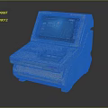 Futuristic White Mobile System Console With Blue Digital Screen And Wheels