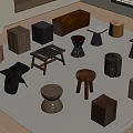 Various Stylish Wooden Stools With Different Designs In Living Room Interior