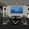 Modern Conference Room Interior With Large Table Multiple Chairs Projector Screen And Blinds 3d model