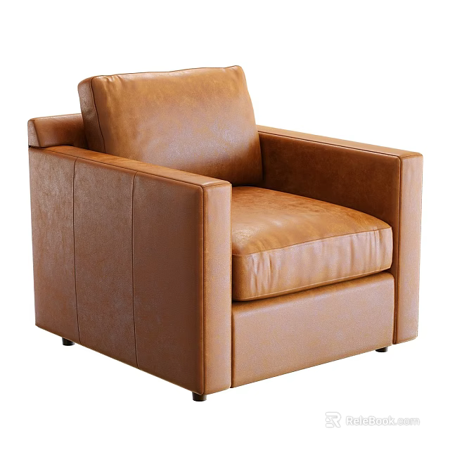 Modern Brown Leather Single Sofa With Armrests And Square Backrest Design 3d model 