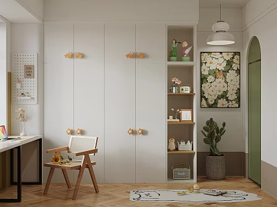 Cozy Modern Kids Room With Wardrobe Desk Chair And Decorations 3d model