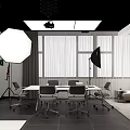 Professional Photography Studio Setup With Lighting Camera Tripod And Workspace