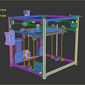 Detailed Blue 3D Model of Mechanical Frame Structure with Engineering Components