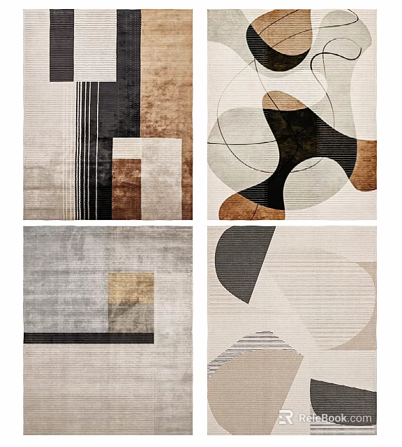 Square Area Rugs with Modern Abstract Geometric Textured Patterns in Neutral Tones 3d model