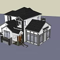 Traditional Chinese Style Detached Villa With Black Roof White Walls Porch And Large Windows