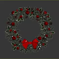 Christmas Wreath Decoration With Green Foliage Red Berries Pine Cones White Balls And Red Bow