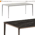 Modern Dining Table With White Tabletop Metal Legs And Dark Marble Texture 3d model