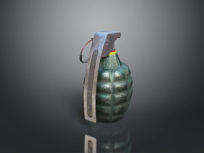 Green Military Hand Grenade With Textured Surface Metal Handle Pull Ring Yellow Red Stripe 3d model