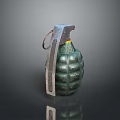 Green Military Hand Grenade With Textured Surface Metal Handle Pull Ring Yellow Red Stripe
