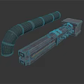 Industrial Mechanical Equipment With Black Curved Pipe And Gray Structural Components