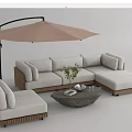 Modern Outdoor Sofa with Wicker Frame L-shaped Design Umbrella and Coffee Table 3d model