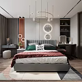 Elegant Modern Bedroom Interior With Upholstered Headboard Geometric Rug And Pendant Lights