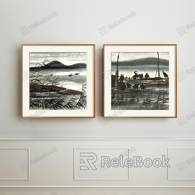 New Chinese Landscape Painting Black and White Hallway Water Landscape Decoration Painting model