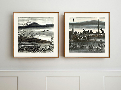 New Chinese Landscape Painting Black and White Hallway Water Landscape Decoration Painting model