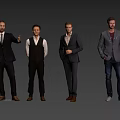Four Men Standing in Suits Vests Blazers and Jeans with Different Poses