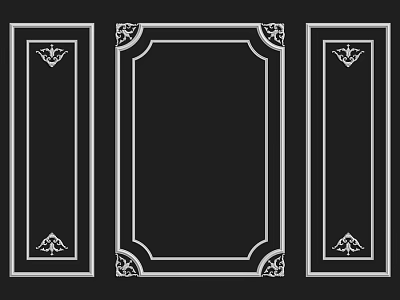 Three Decorative Frame Components With Ornate Corner Patterns And Classic Designs 3d model