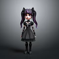 Gothic Style Collectible Toy Doll With Black Dress Purple Pigtails And Cat Ears