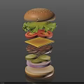 Delicious Layered Hamburger With Fresh Lettuce Tomato Cheese Patty Pickles and Onion