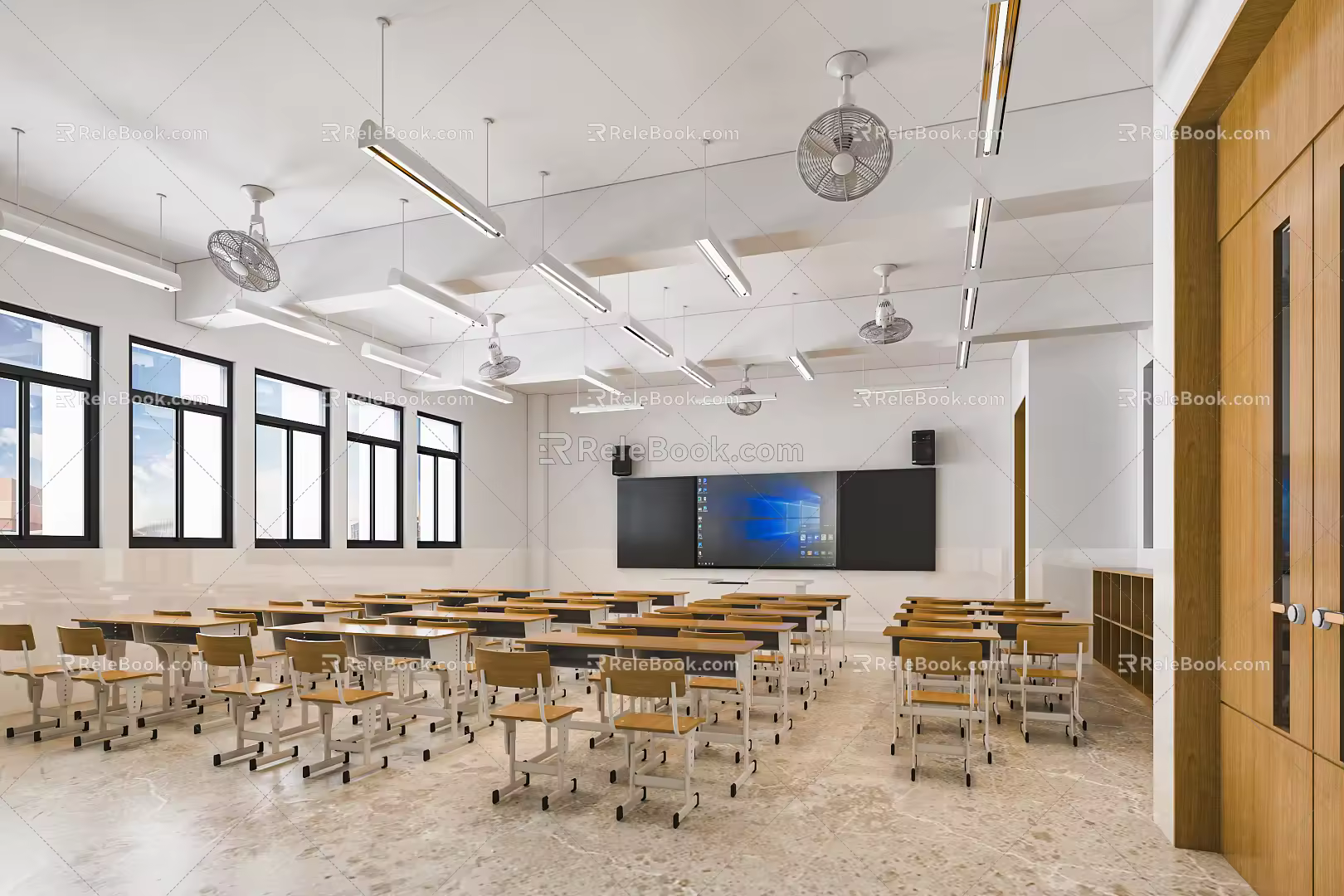 Modern Classroom School Classroom Desks and Chairs Desk Training Classroom Multimedia Classroom Training Tables and Chairs 3d model