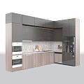 Modern Kitchen Interior With Gray And Wooden Cabinets And Stone Countertop