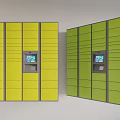 Yellow And Green Public Facility Lockers With Multiple Compartments And Control Panel With Screen 3d model