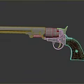 Vintage Revolver With Silver Metal Body Engraved Patterns Wooden Grip on Gray Background and Reflection