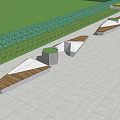 Modern Landscape Seats With Wooden Panels And Green Trees In Park Where People Relax
