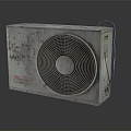 Vintage Rusty Air Conditioner Fan Featuring Circular Grille And Metal Body On Reflective Surface