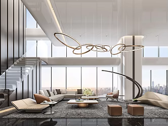 Modern leisure area hall lounge area sofa coffee table chandelier floor lamp 3d model