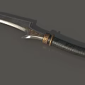 Decorative Weapon Dagger With Dark Braided Handle Golden Ornate Ring And Silver Sharp Blade 3d model