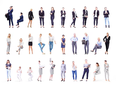 Diverse Group Of People In Various Poses Standing And Sitting Different Attire 3d model