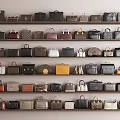 Bags Various Styles Different Colors Neatly Arranged On Multiple Wooden Shelves
