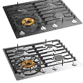 Modern Gas Cooktops With Black And Silver Finish Burners Control Knobs And Smooth Surface 3d model