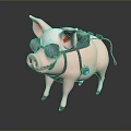 3D Rendered Pink Pig Wearing Goggles With Black Harness And Devices
