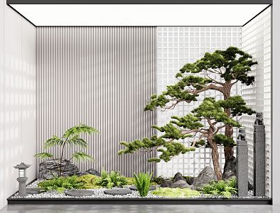 New Chinese Landscape Sick Courtyard Landscape Sick Pohan Pine Fern Landscape Plants 3d model