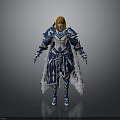 Fantasy Woman Character In Blue And White Detailed Armor With Golden Hair Standing Pose
