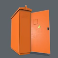 Industrial Orange Electrical Control Cabinet Featuring Open Doors Switches And Indicators 3d model