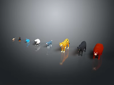 Various Colorful Animal Figurines Of Different Species Arranged On Gray Surface 3d model
