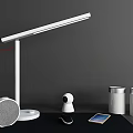 Modern White Desk Lamp With Smart Speaker Camera Tablet And Containers On Table 3d model