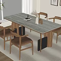 Modern Dining Table Set With Marble Top And Wooden Chairs In Bright Interior