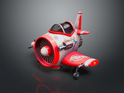 Cartoon Style Red And White Toy Airplane With Propeller And Cockpit 3d model