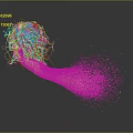Man hand holding green polyhedron with orange particles splashing around