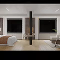 Hotel Room Interior Featuring Large Windows City View Comfortable Bed Wooden Floor And Seating Area