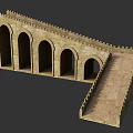 Detailed Great Wall 3D Model with Stone Arches L shaped Structure and Steps