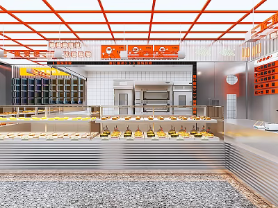 Bright Dessert Shop Interior With Display Cases And Baking Equipment 3d model