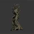 Dark Fantasy Wooden Tree Monster Game And Movie Character With Root Limbs And Bark Texture