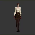 Detailed Game And Movie Character With Red Hair White Blouse Brown Skirt And Red Gloves