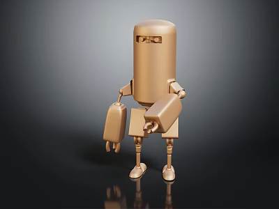 Golden Smart Machine Robot Featuring Articulated Limbs Head Structure And Reflective Surface 3d model